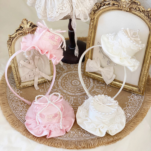 在逃公主蛋糕造型发箍缎面珍珠女