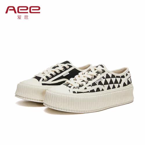 Aee/爱意板鞋时尚百搭系带女鞋帆布鞋休闲厚底4122101013透气