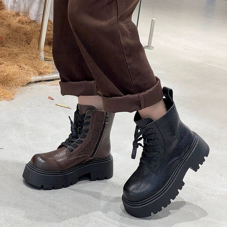 真皮马丁靴子舒适粗跟侧拉链短靴女松糕厚底机车靴子,女鞋,马丁靴,淘宝优惠券,粉丝福利购,淘宝优惠卷