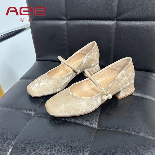 Aee/爱意方头粗跟玛丽珍鞋