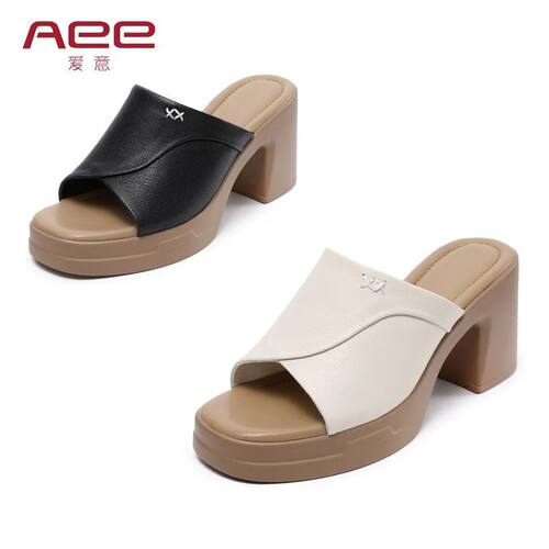 Aee/爱意牛皮高跟拖鞋