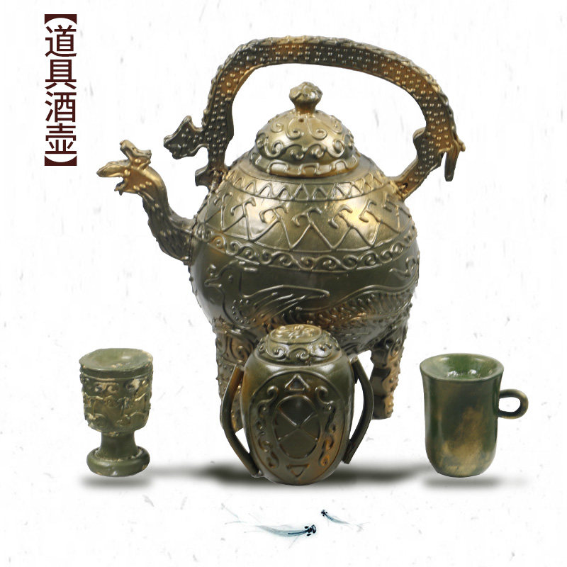 实景演出古代舞台道具酒壶酒杯酒盅木质汉唐祭祀花纹器皿手提炉