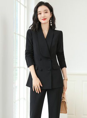 新款春秋夏职业西装套装女黑色气质西服正装五分袖商务酒店工作服