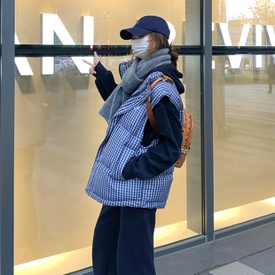 超好看 格子棉服马甲女秋冬时髦洋气外套叠穿百搭马夹602 胖mm大码