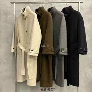 正品现货冬季韩东大门mute苏力羊驼绒亲肤腰带羊绒大衣外套