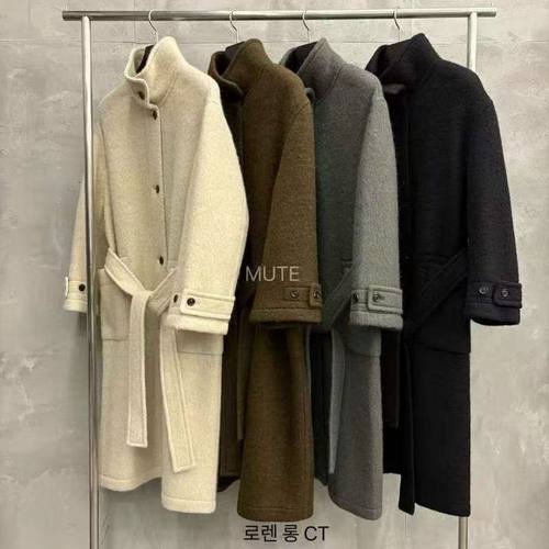 正品现货冬季韩东大门mute苏力羊驼绒亲肤腰带羊绒大衣外套