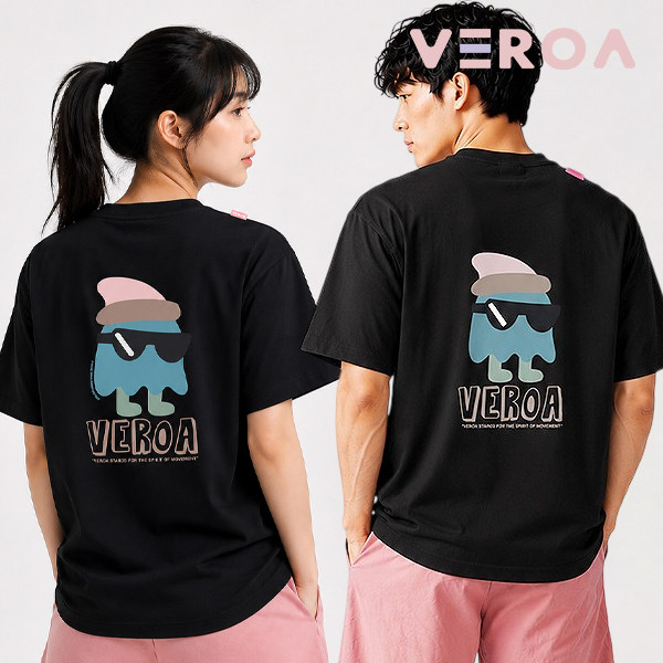 韩国2026秋冬VEROA新品羽毛球服短袖男女同款运动装速干T恤黑白14