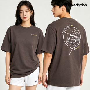 韩国2026秋冬meditation新品羽毛球服短袖男女同款运动速干T恤灰