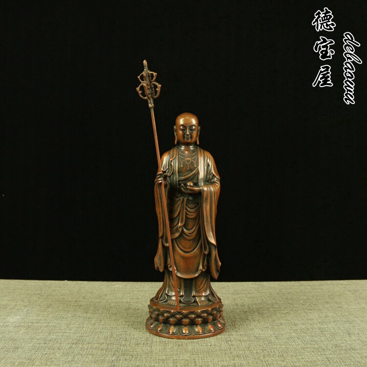 度紫铜地藏王菩萨黄铜佛像佛堂供奉家居客厅办公室坐莲底座站像