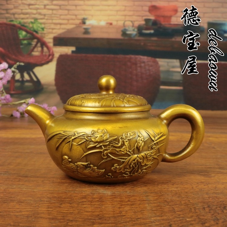 铜壶纯铜百年好合壶复古壶家用摆件泡茶壶工艺品家居摆件创意小号