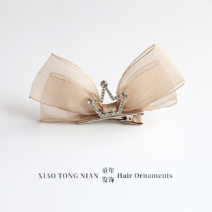 女童皇冠发夹可爱公主春夏款 纱蝴蝶结周岁庆生头饰宝宝小女孩夹子