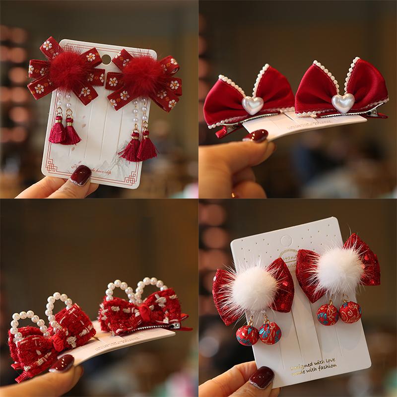 秋冬新款儿童发夹2025新年头花宝宝红色蝴蝶结小女孩发卡女童头饰