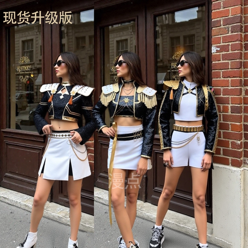 Kpop猎魔女团cos服米拉鲁米佐依黑金打歌服cosplay服装儿童装假发