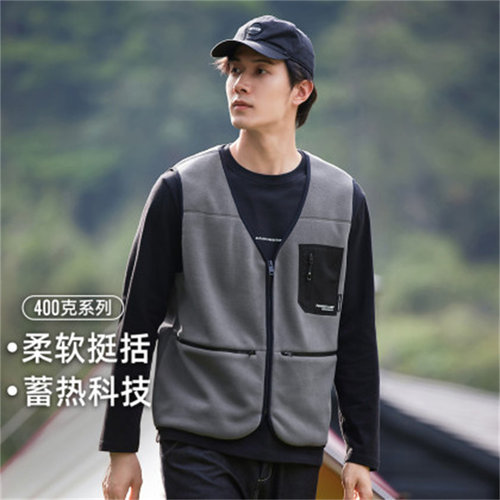 摇粒绒400G马甲V领厚实保暖