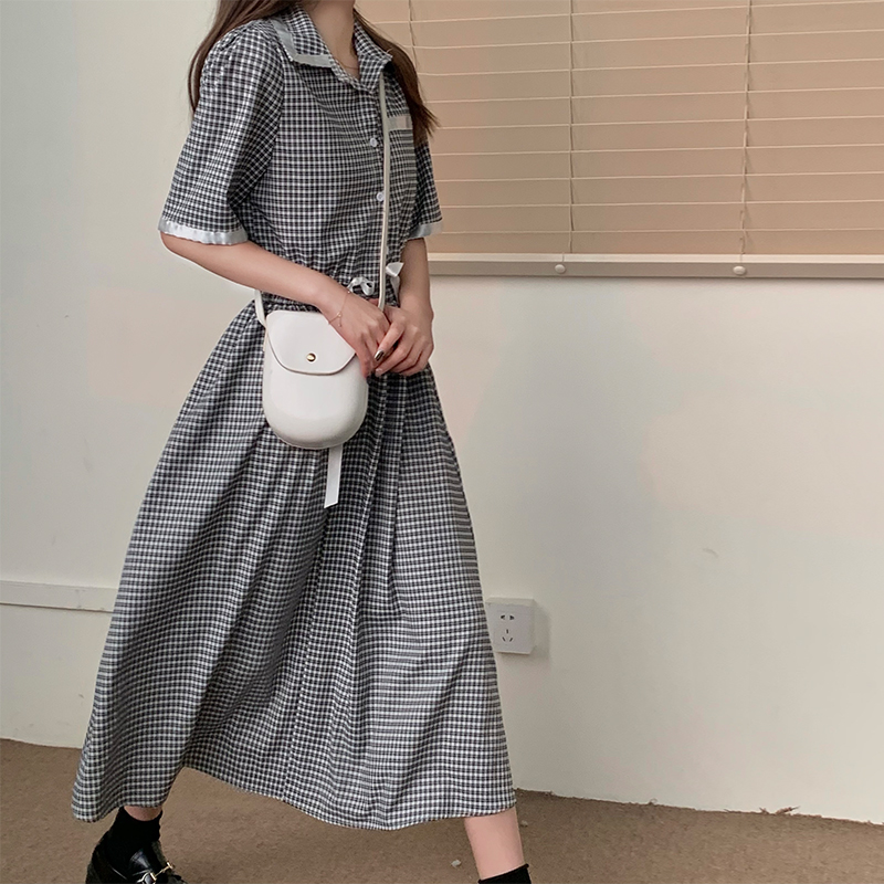 Real price fashion suit black and white plaid shirt half skirt two piece set can be casual