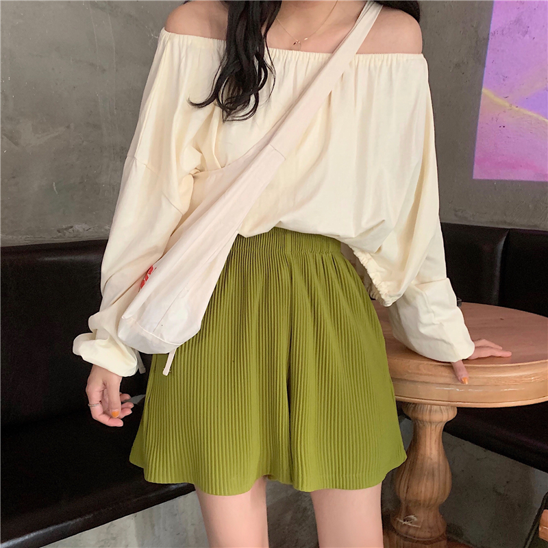 Loose straight barrel slim green sports shorts women's trousers high waist five minutes pants real price