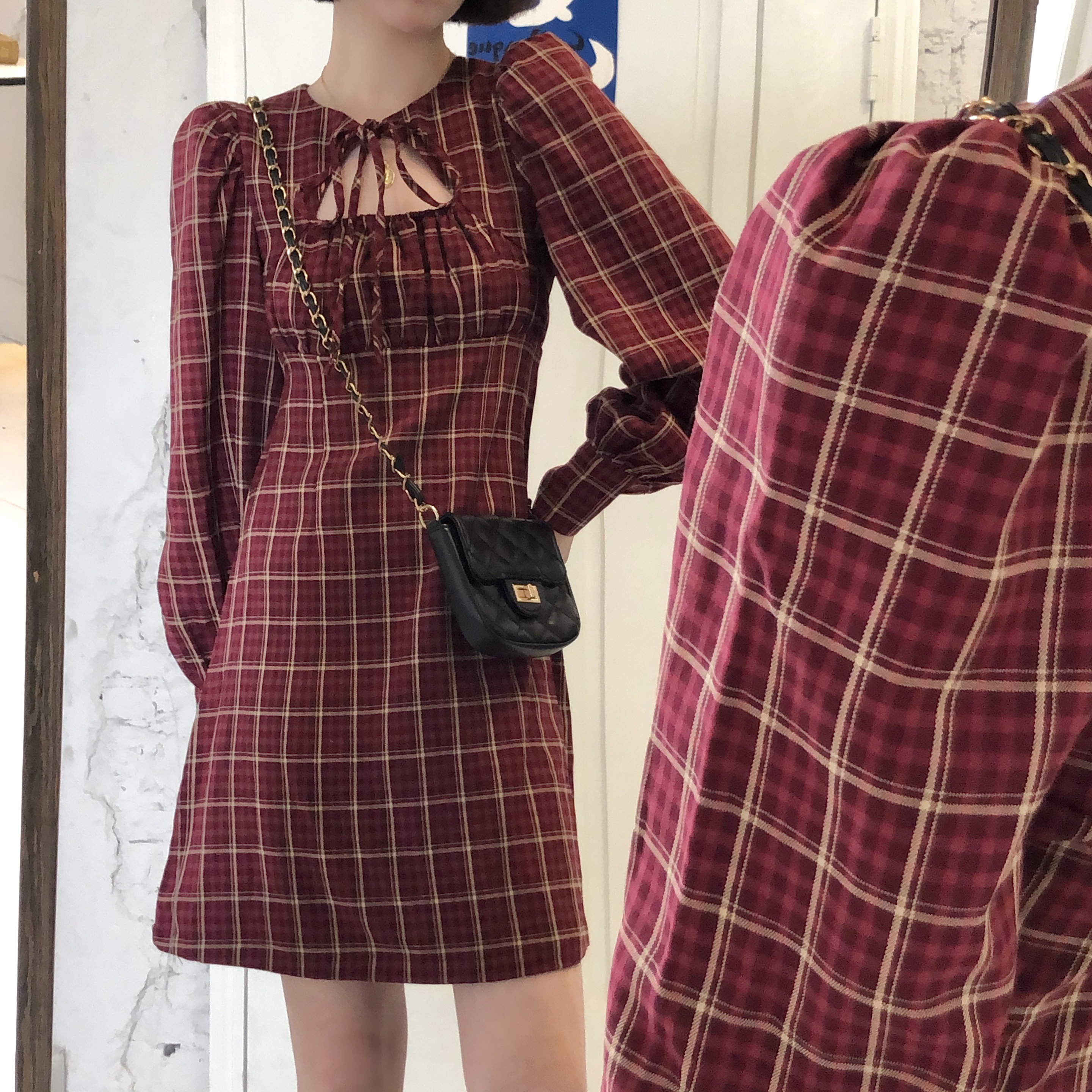 Real price Long Sleeve Plaid Dress