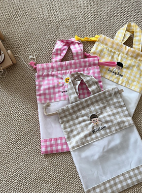 Be cheers 定制姓名 格纹手提袋泳包书袋防水包妈咪包书袋收纳袋