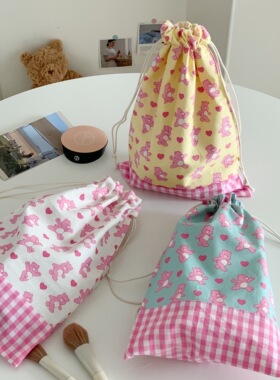 haruharu 韩国进口面料 独家定制 小熊束口袋3色入