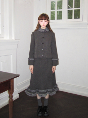 呢子秋冬花边套装立领