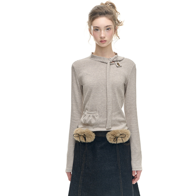 Romance Nanci 细条纹打底长袖上衣冬季内搭系带T恤打底衫