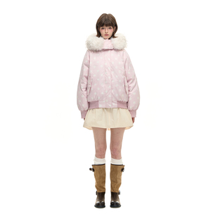 Romance 粉色波点羽绒服大毛领宽松白鸭绒外套 Nanci