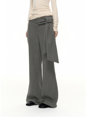 Romance Nanci灰色显瘦秋冬微喇毛呢西装裤 蝴蝶结可拆卸