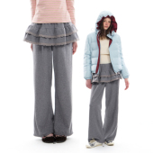 Nanci 烟灰色显瘦垂感花边假两件裙裤 冬季 Romance 绒感宽松卫裤