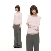Nanci 荷叶袖 粉色假两件长袖 Romance 打底衫 T恤