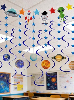 幼儿园班级教室装饰宇宙太空主题氛围吊饰儿童房八大行星螺旋挂件