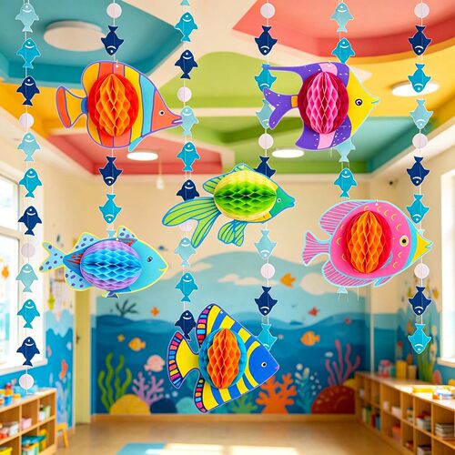 幼儿园教室夏日海洋鱼蜂窝球吊饰