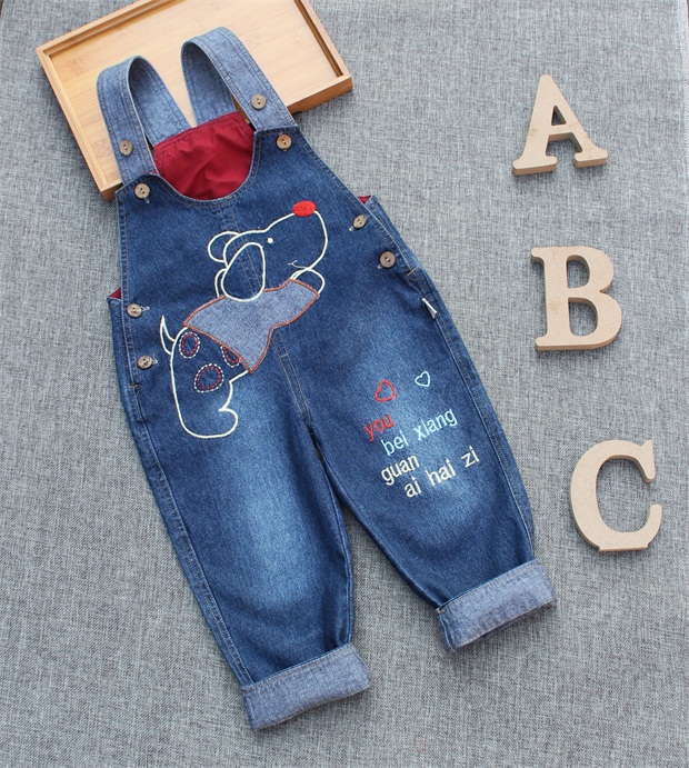 宝宝背带裤春秋小孩软牛仔长裤子婴儿幼儿春装男童女童可开裆韩版