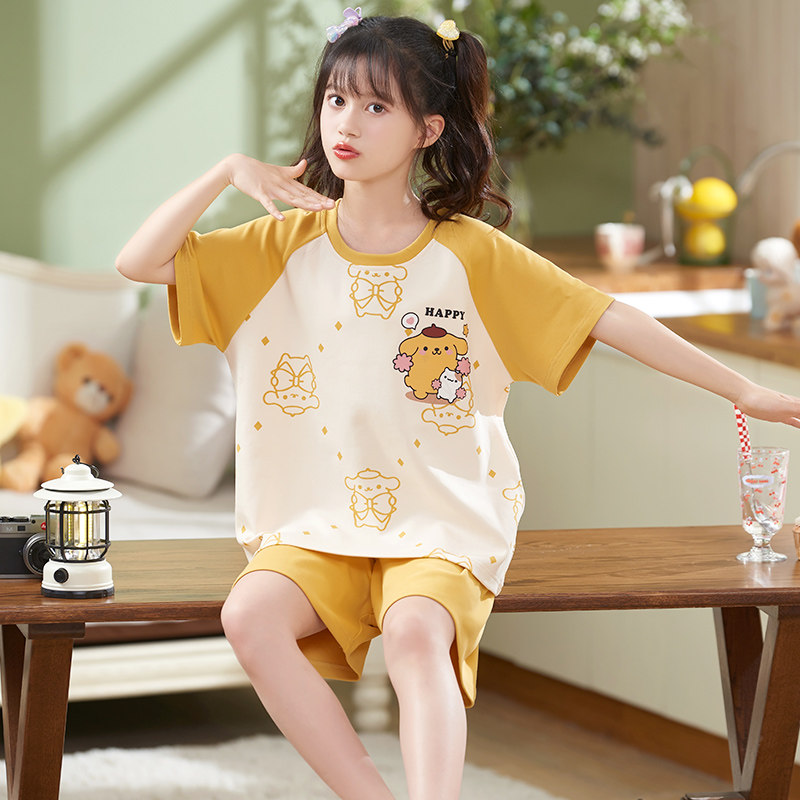 儿童睡衣女童夏季纯棉双短套薄款套装大童公主女孩春秋家居服