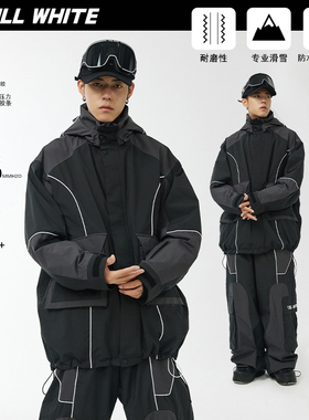 CHILLWHITE2022新款黑灰拼接滑雪服套装男女款冲锋衣防水防寒潮牌