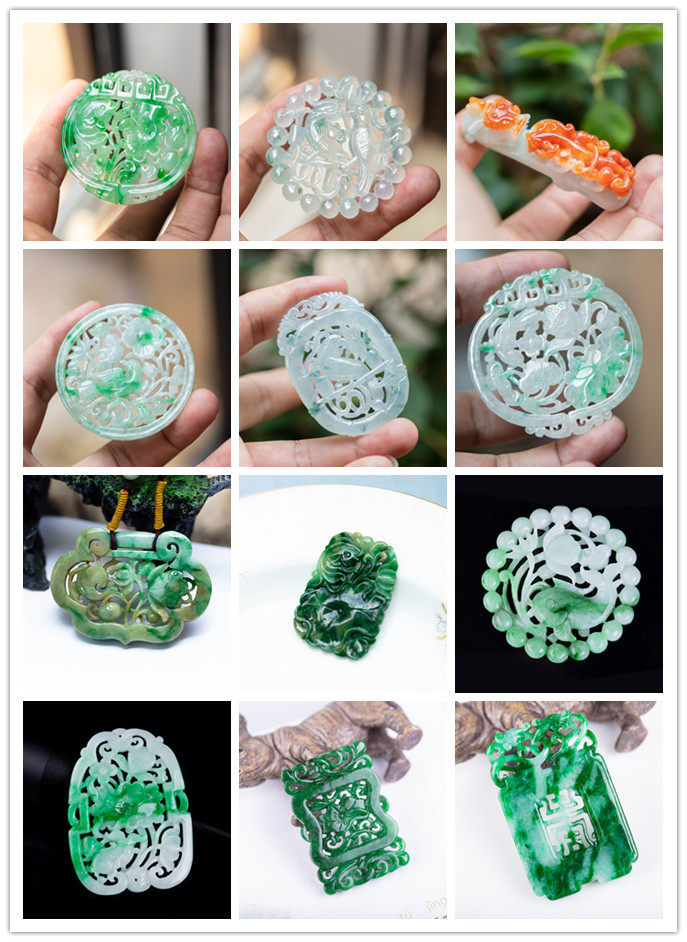 翡翠吊坠镂空雕花花片挂件仿古图片