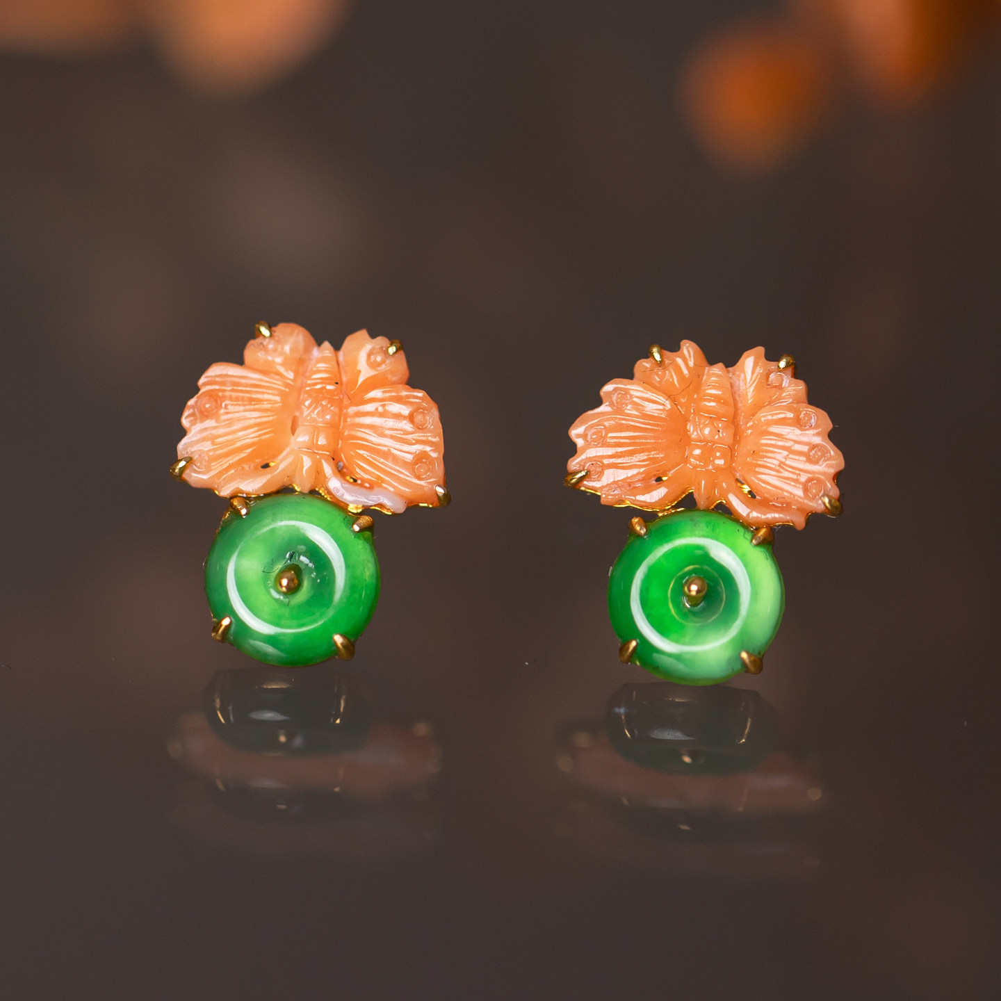 玉石缅甸翡翠平安耳钉耳环耳饰18K金镶嵌简约时尚百搭精致证书A货