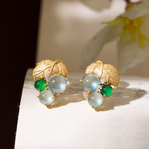 翡翠葡萄耳钉天然缅甸玉精致百搭