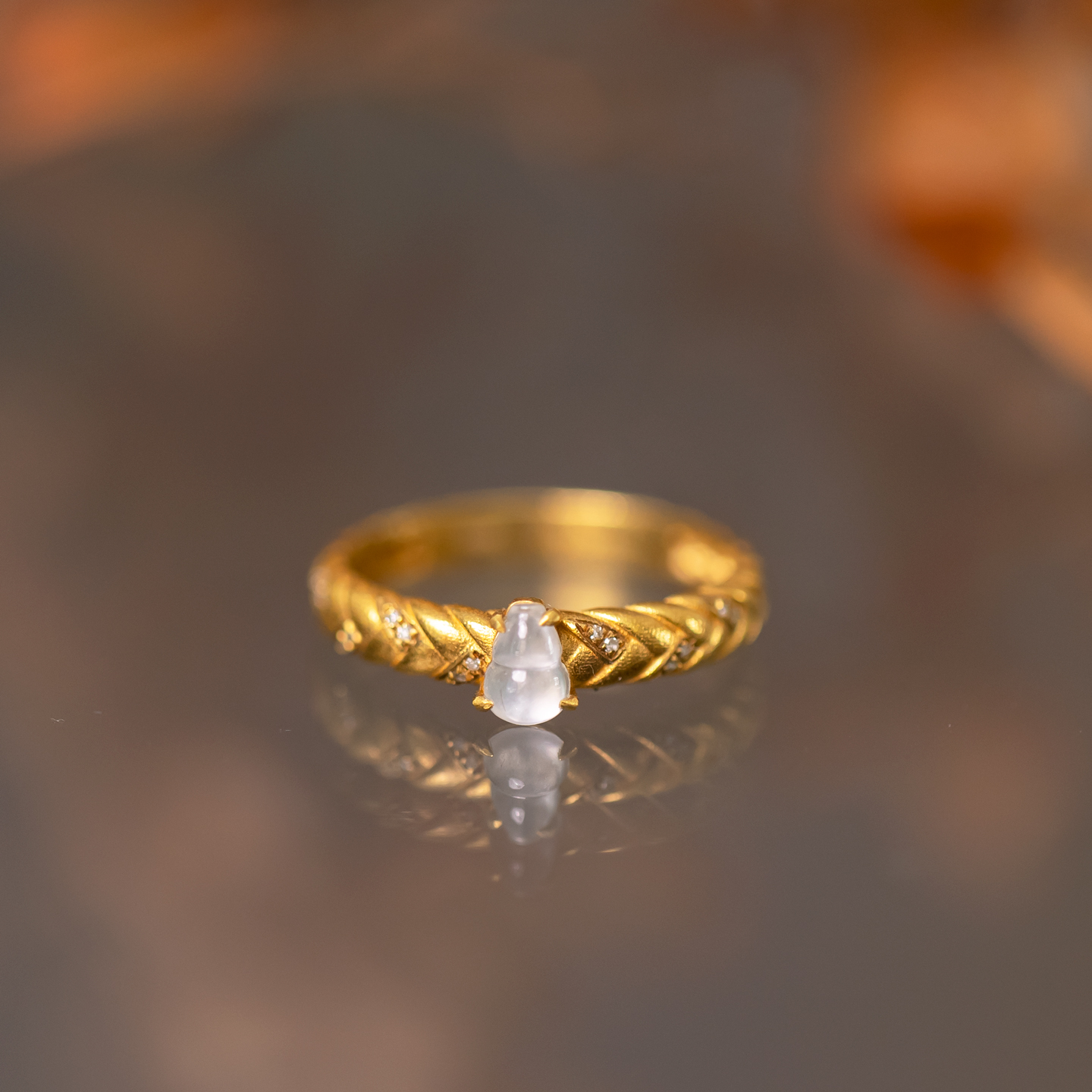 天然缅甸玉翡翠葫芦戒指18K金镶