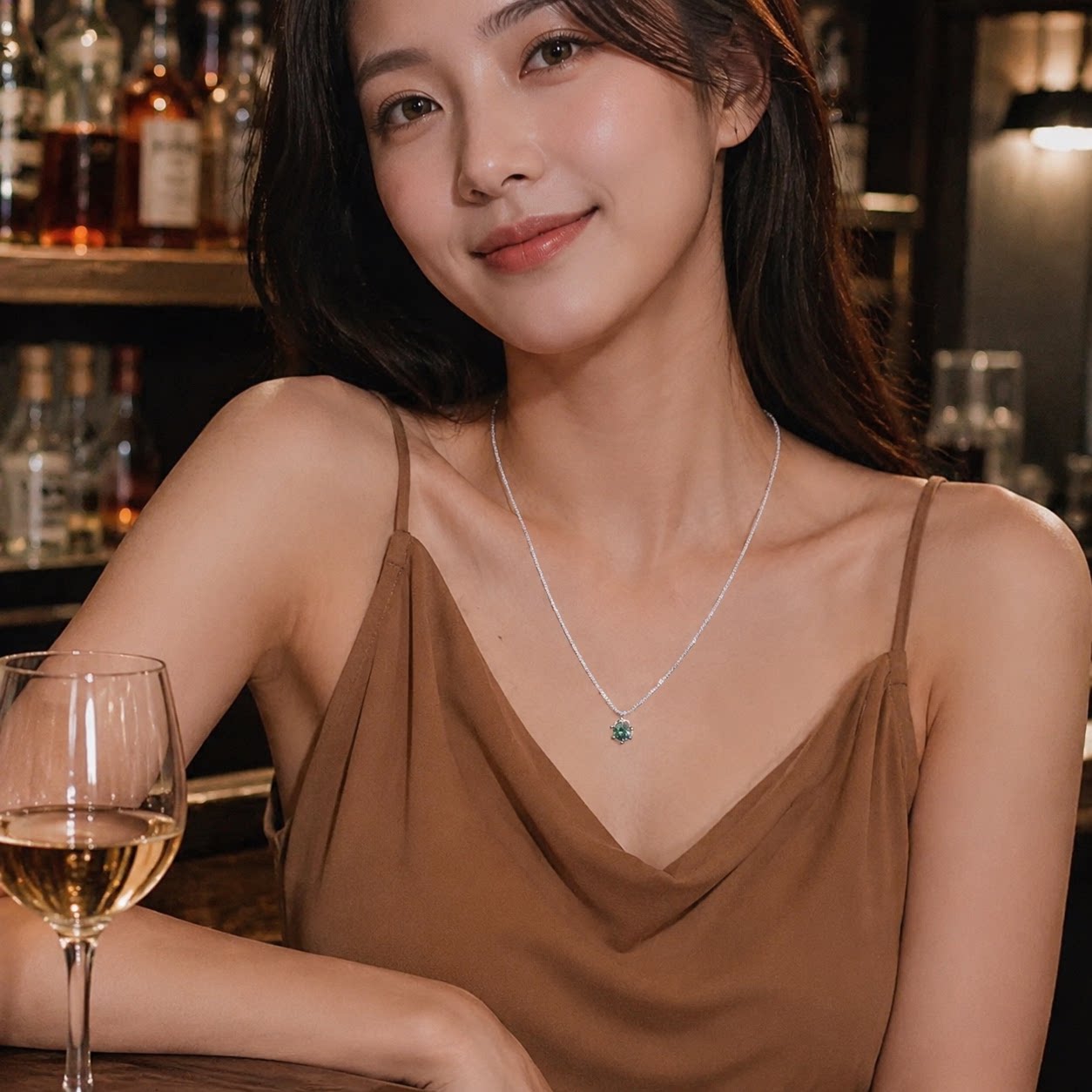 洗澡可戴钛钢不掉色绿宝石项链