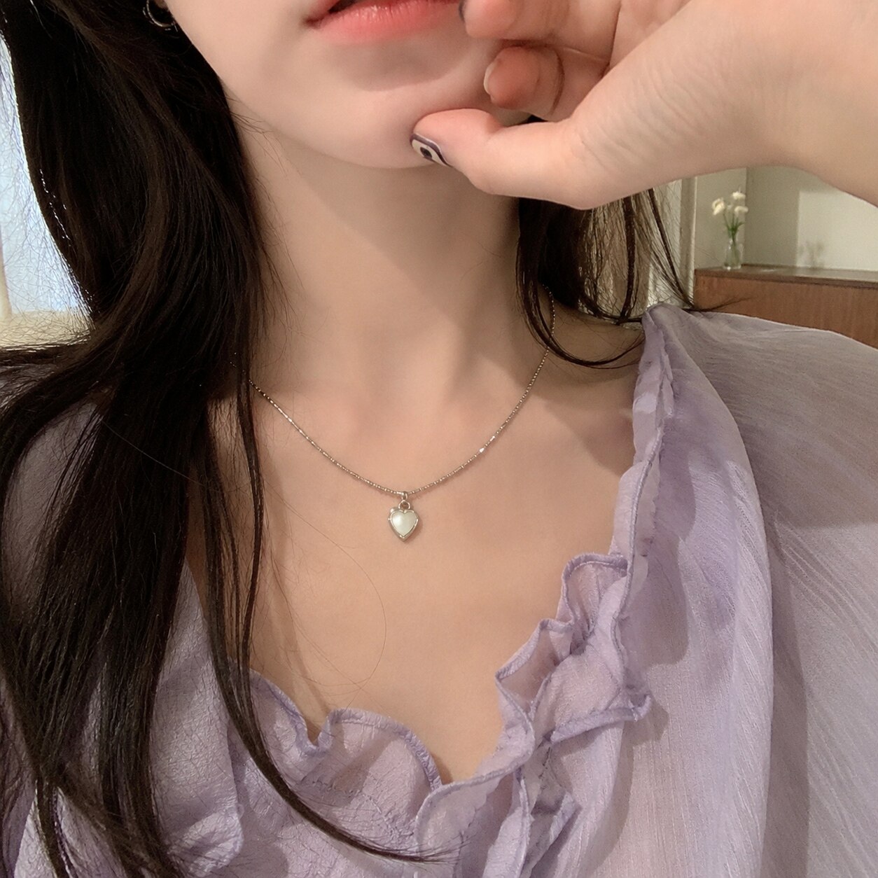 防水防汗不掉色甜美爱心锁骨链