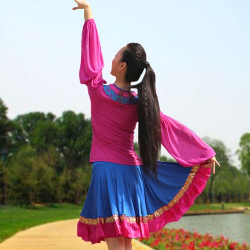 杨丽萍网红广场舞服装红色春英长袖套装新款运动大码舞蹈服牛奶丝