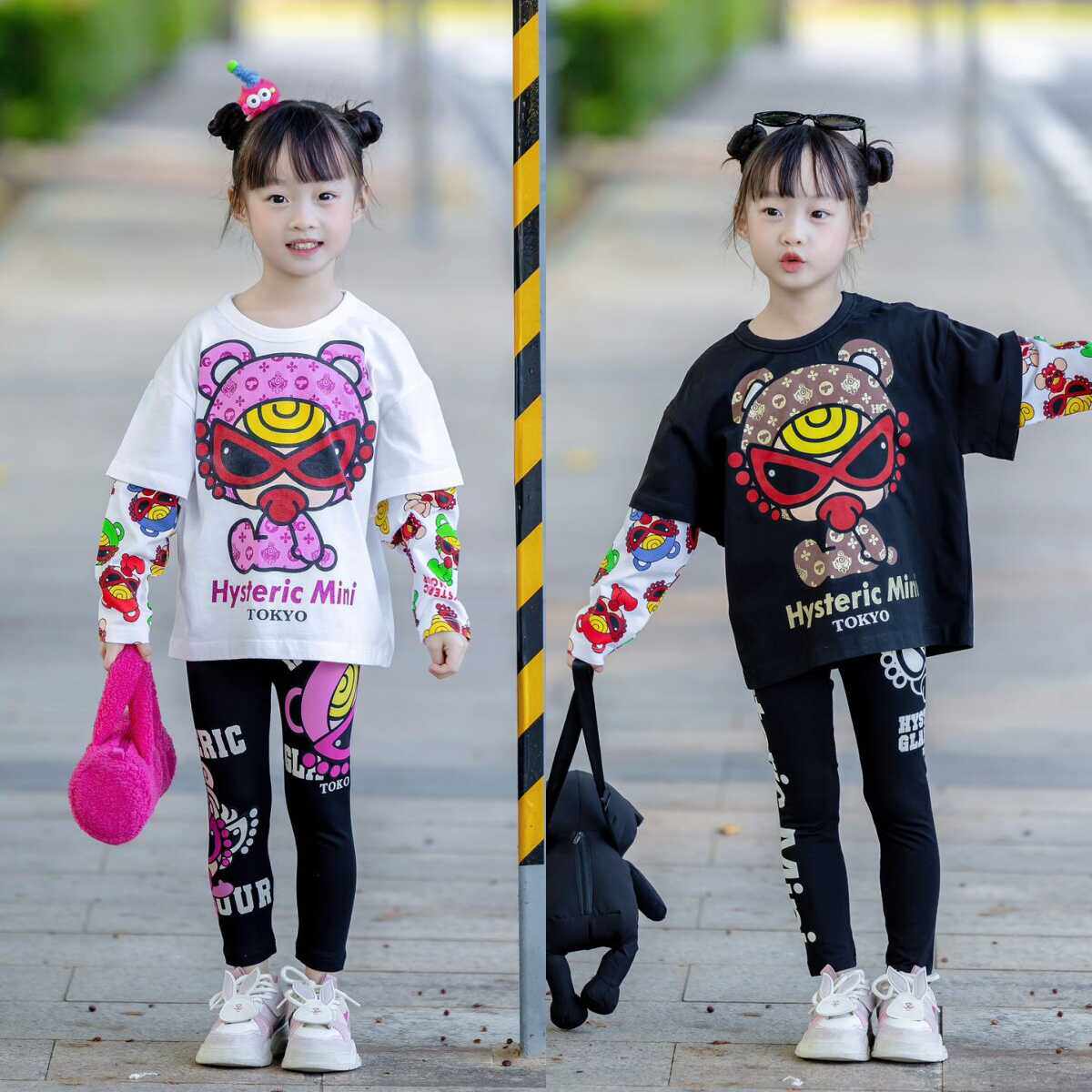 女童长袖T恤2025新款纯棉春秋韩版宽松薄款打底衫休闲假两件套潮