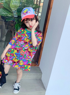 全家装亲子装母女装洋气男女童T恤2025春夏季新款潮T卡通水果上衣