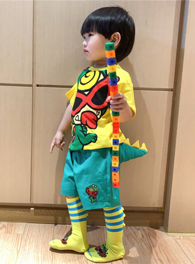 男女儿童小恐龙T恤中裤可选套装2025春夏新款上衣搭配尾巴短裤子