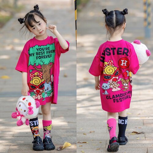 女童时髦洋气中长款T恤裙夏裙子