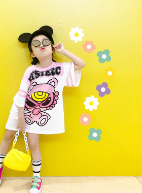 亲子装母女装洋气女童纯棉T恤裙2025春夏新款儿童中长半袖连衣裙T
