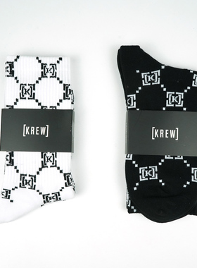 STRAYE兄弟品牌KREW黑白休闲滑板袜HUF潮牌长棉袜男运动长中筒袜