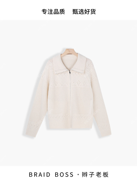 BRAID  I 立领镂空全羊毛提花长袖拉链开衫