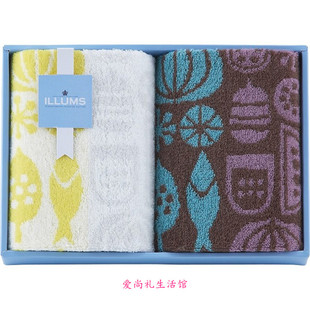 日本进口 ILLUMS 纯棉手帕擦手手绢方巾2件套装礼盒礼品乔迁礼物