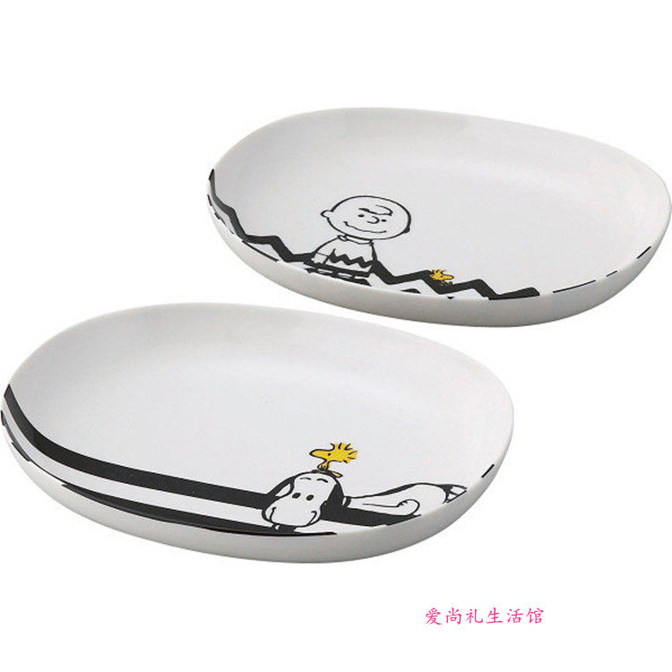 日本进口 vintage peanuts 史努比卡通动漫餐具盘子2件套礼盒日用